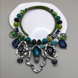 Vintage 90's y2k memory coil choker necklace art glass colorful boho statement